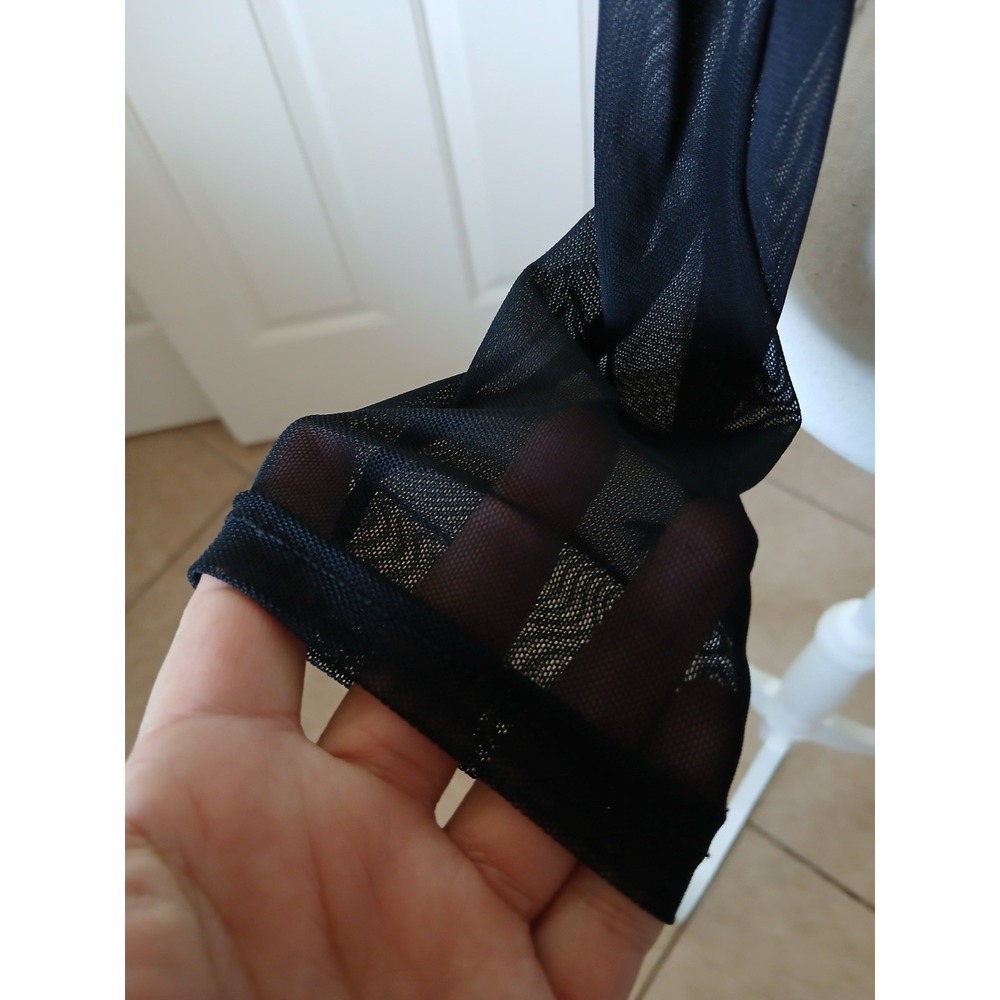 Paper Moonโ Black Mesh Sheer Top Ruched Velvet Detail Y2K Goth Clubwear Size L - Picture 7 of 16